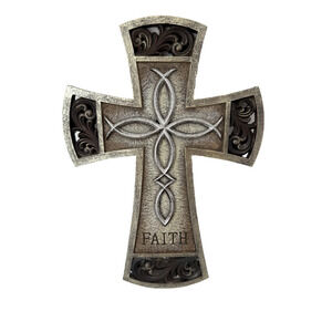 Faith Wall Cross Rustic Metal Look Christian Decor Religious Plaque 12”